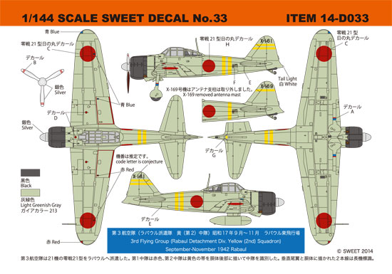 SWEET  DECAL  No.33 零戦21型　第3航空隊（ラバウル派遣隊　黄（第2）中隊）
